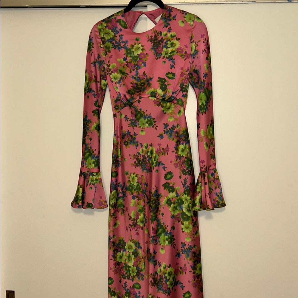 Les Reveries Floral Print Satin Long Sleeve Dress - Picture 4 of 5